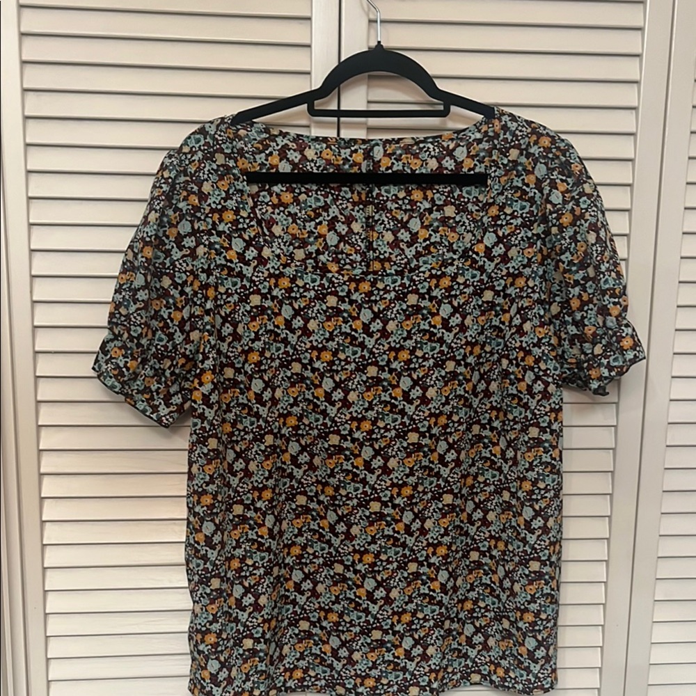 SHEIN Floral Print Top - Black, Orange, White